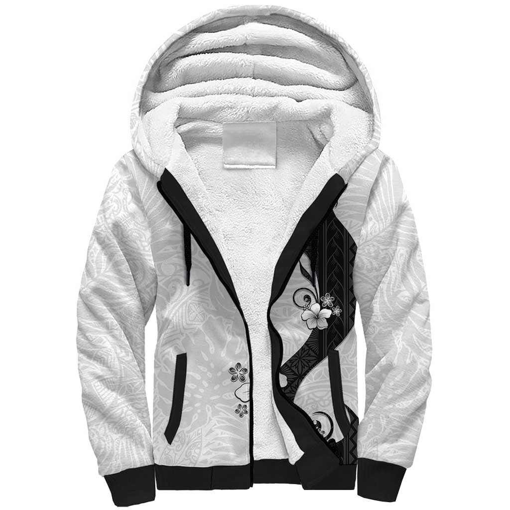 Polynesia Hibiscus Sherpa Hoodie White Curve Motif LT05 Unisex White - Polynesian Pride