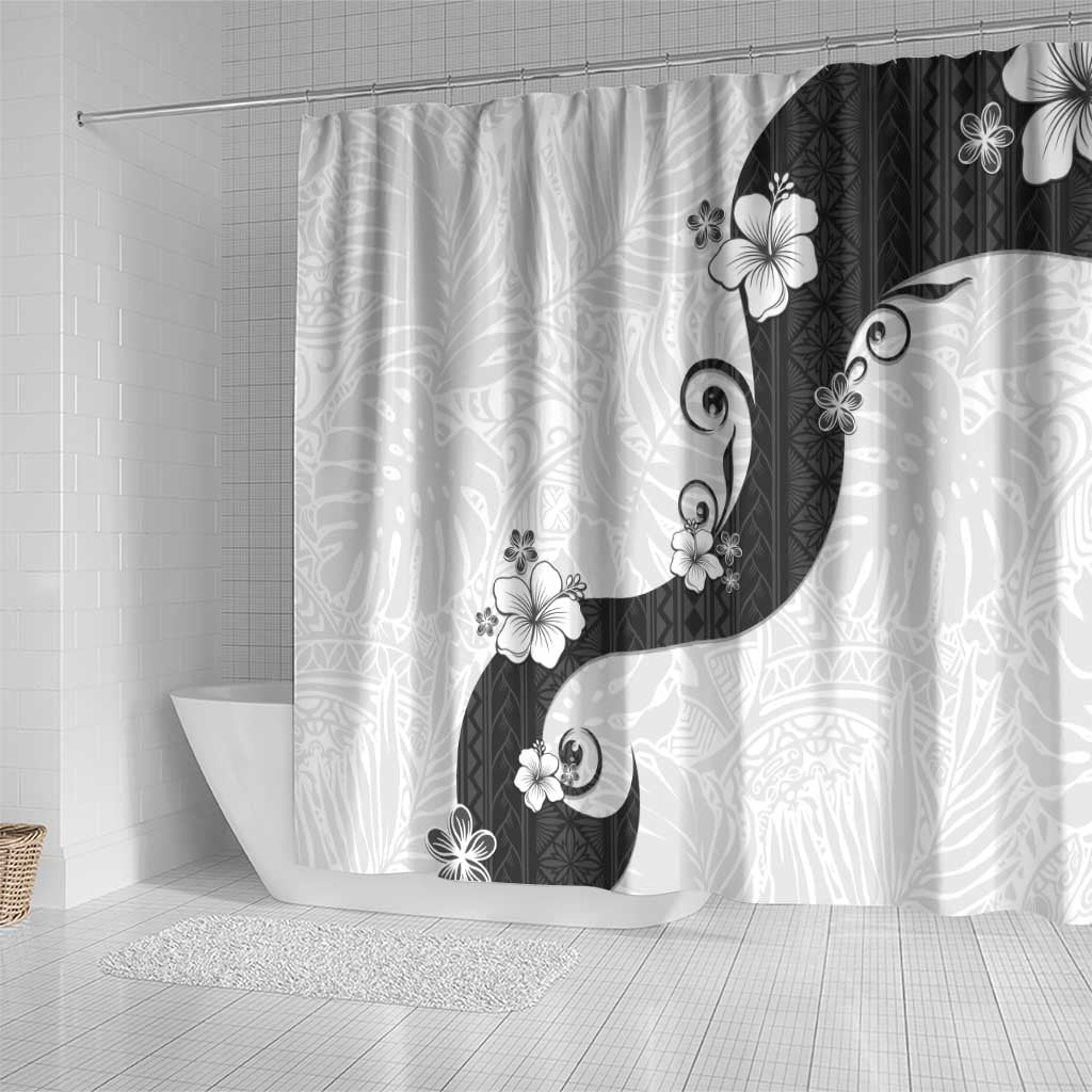 Polynesia Hibiscus Shower Curtain White Curve Motif - Polynesian Pride