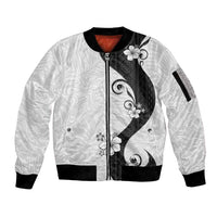 Polynesia Hibiscus Sleeve Zip Bomber Jacket White Curve Motif - Polynesian Pride