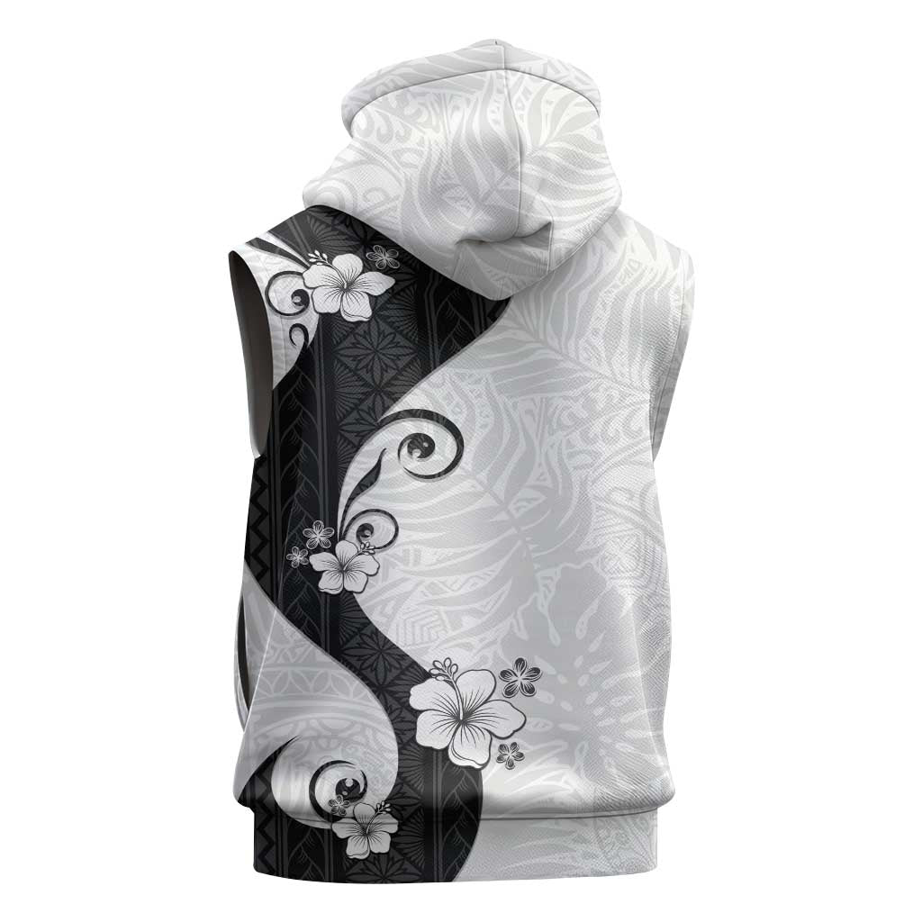 Polynesia Hibiscus Sleeveless Hoodie White Curve Motif LT05 - Polynesian Pride