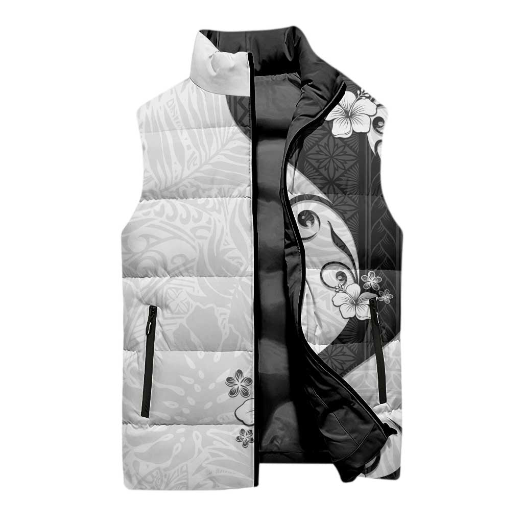 Polynesia Hibiscus Sleeveless Puffer Jacket White Curve Motif LT05 - Polynesian Pride