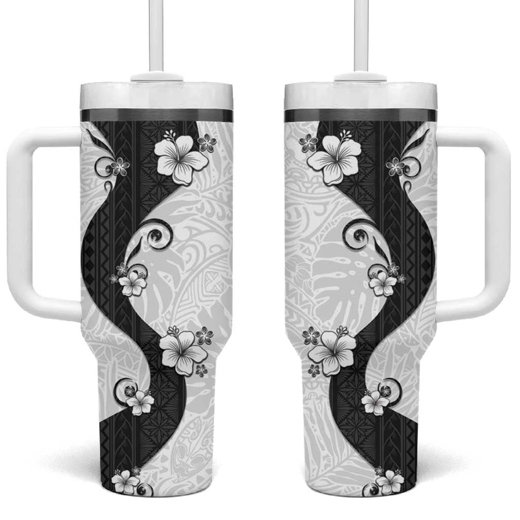 Polynesia Hibiscus Tumbler With Handle White Curve Motif - Polynesian Pride
