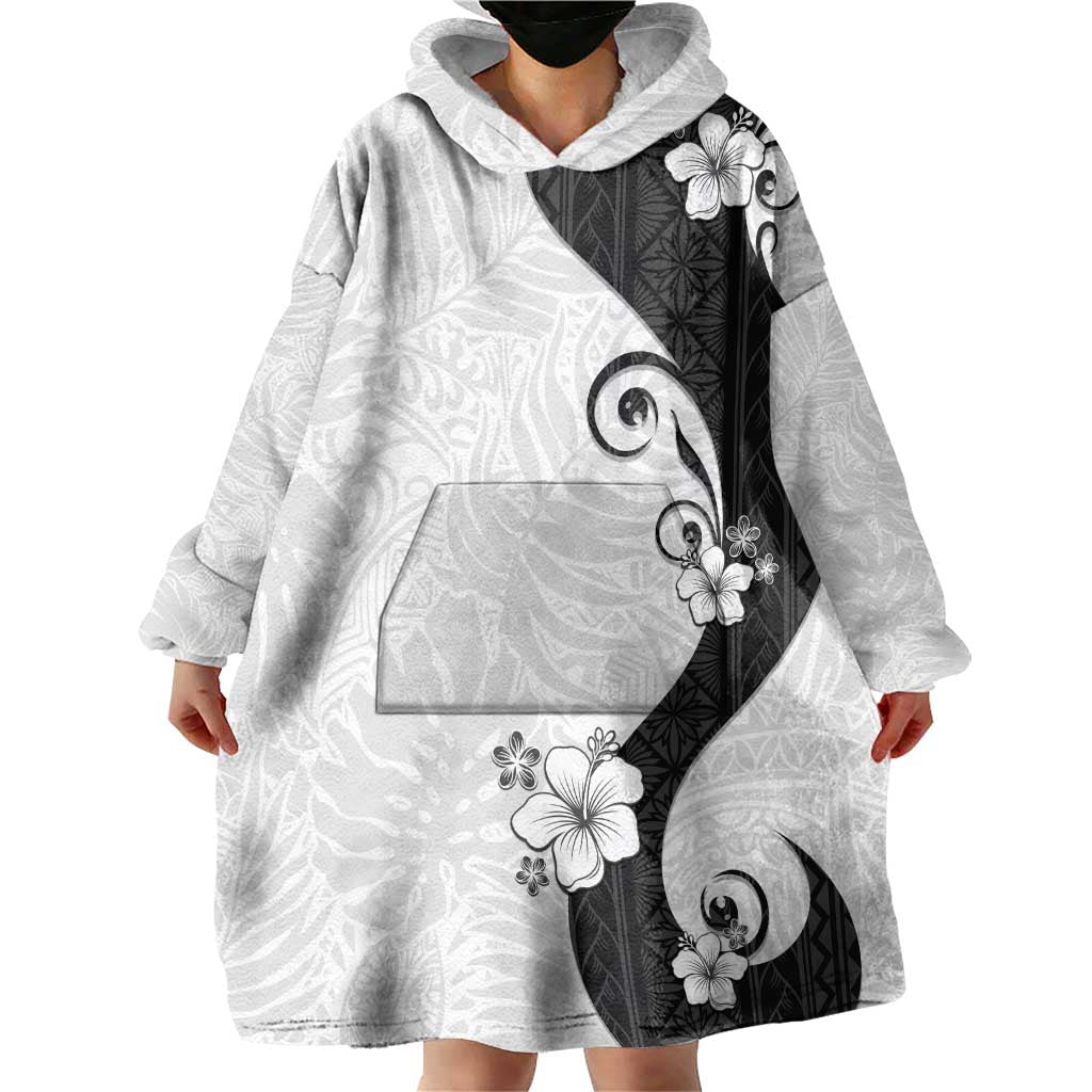 Polynesia Hibiscus Wearable Blanket Hoodie White Curve Motif LT05 - Polynesian Pride