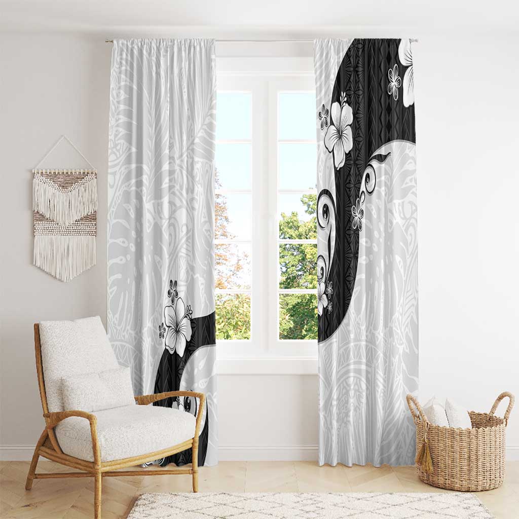 Polynesia Hibiscus Window Curtain White Curve Motif - Polynesian Pride