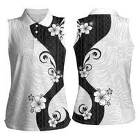 Polynesia Hibiscus Women Sleeveless Polo Shirt White Curve Motif LT05 - Polynesian Pride