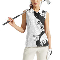 Polynesia Hibiscus Women Sleeveless Polo Shirt White Curve Motif LT05 - Polynesian Pride