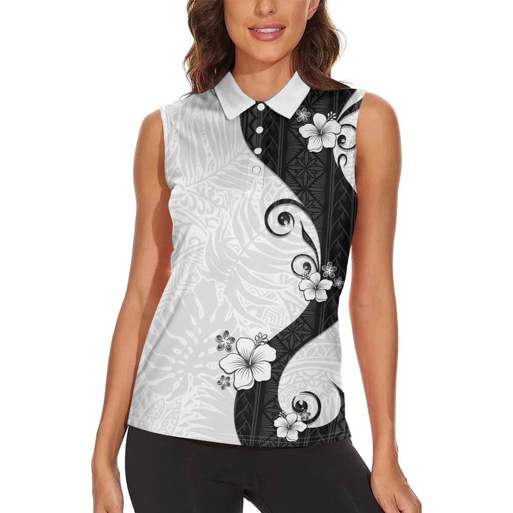Polynesia Hibiscus Women Sleeveless Polo Shirt White Curve Motif LT05 - Polynesian Pride