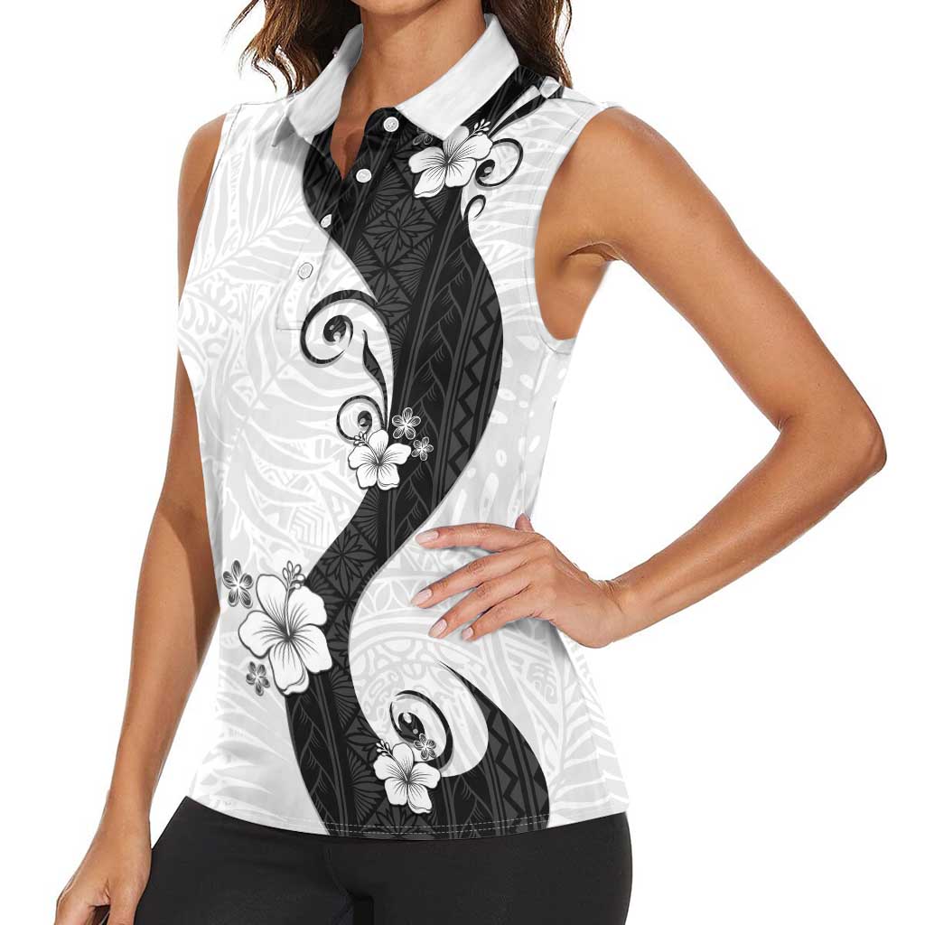 Polynesia Hibiscus Women Sleeveless Polo Shirt White Curve Motif LT05 - Polynesian Pride