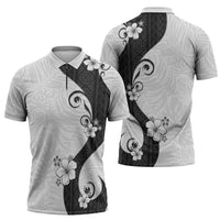 Polynesia Hibiscus Zipper Polo Shirt White Curve Motif LT05 - Polynesian Pride