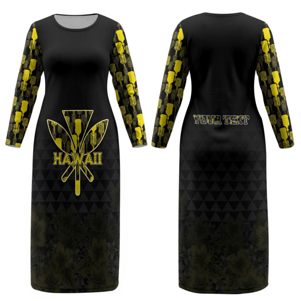 Personalised Aloha Hawaii Kahili Couples Matching Long Sleeve Bodycon Dress and Hawaiian Shirt Kanaka Maoli With Kakau Pattern LT05 - Polynesian Pride