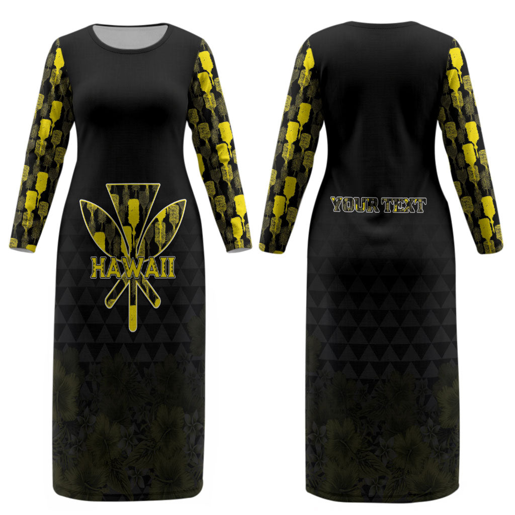 Personalised Aloha Hawaii Kahili Couples Matching Long Sleeve Bodycon Dress and Long Sleeve Button Shirt Kanaka Maoli With Kakau Pattern LT05 - Polynesian Pride
