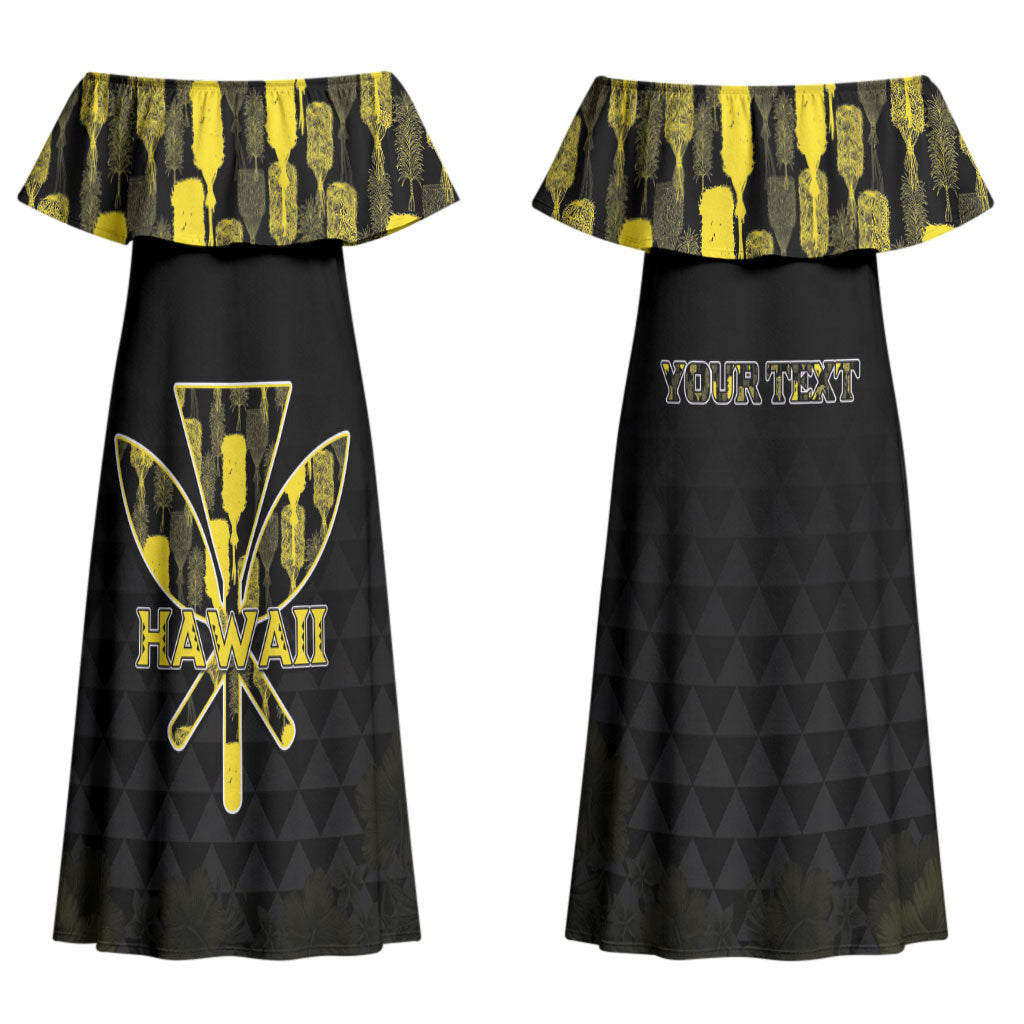 Personalised Aloha Hawaii Kahili Couples Matching Off Shoulder Maxi Dress and Hawaiian Shirt Kanaka Maoli With Kakau Pattern LT05 - Polynesian Pride