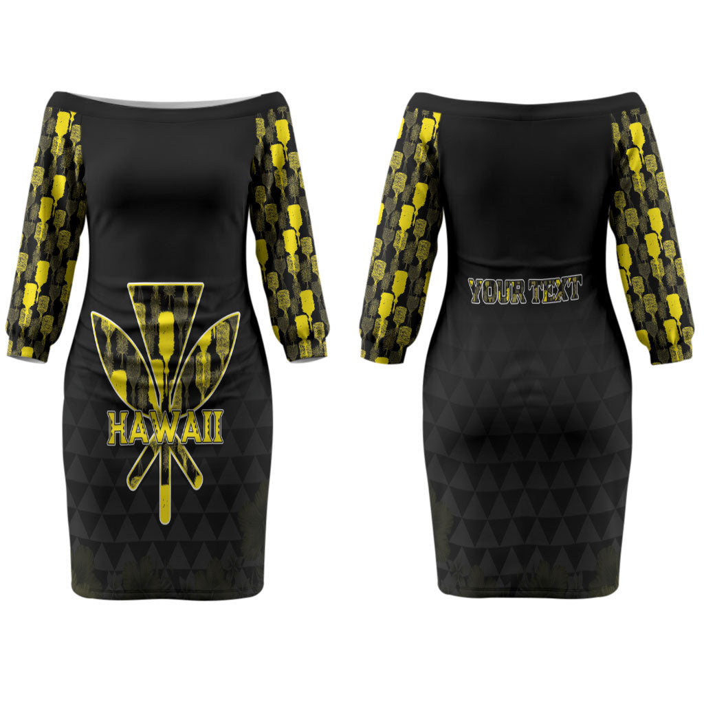 Personalised Aloha Hawaii Kahili Couples Matching Off The Shoulder Long Sleeve Dress and Hawaiian Shirt Kanaka Maoli With Kakau Pattern LT05 - Polynesian Pride