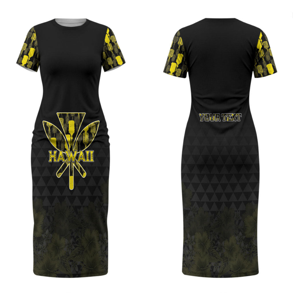 Personalised Aloha Hawaii Kahili Couples Matching Short Sleeve Bodycon Dress and Hawaiian Shirt Kanaka Maoli With Kakau Pattern LT05 - Polynesian Pride