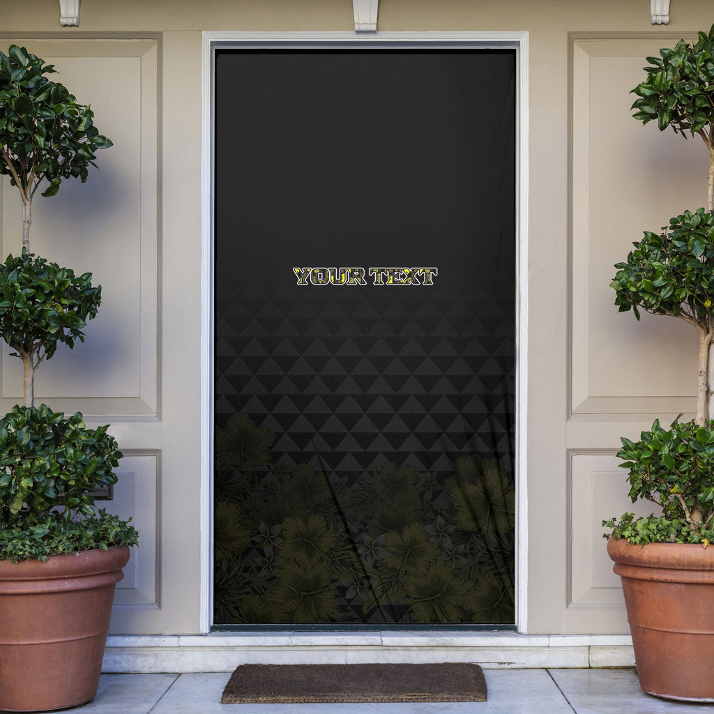 Personalised Aloha Hawaii Kahili Door Cover Kanaka Maoli With Kakau Pattern LT05 Black - Polynesian Pride