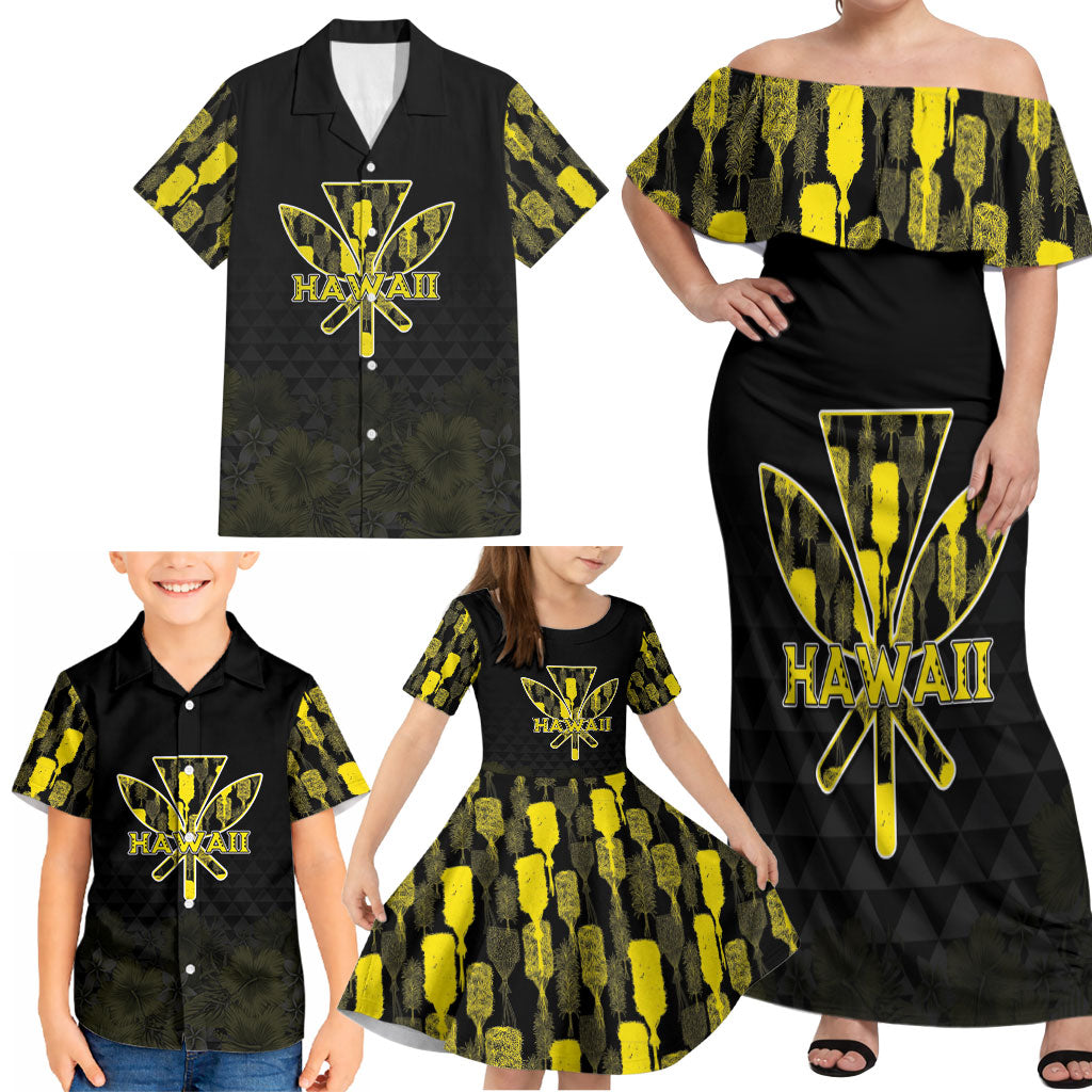Personalised Aloha Hawaii Kahili Family Matching Off Shoulder Maxi Dress and Hawaiian Shirt Kanaka Maoli With Kakau Pattern LT05 - Polynesian Pride