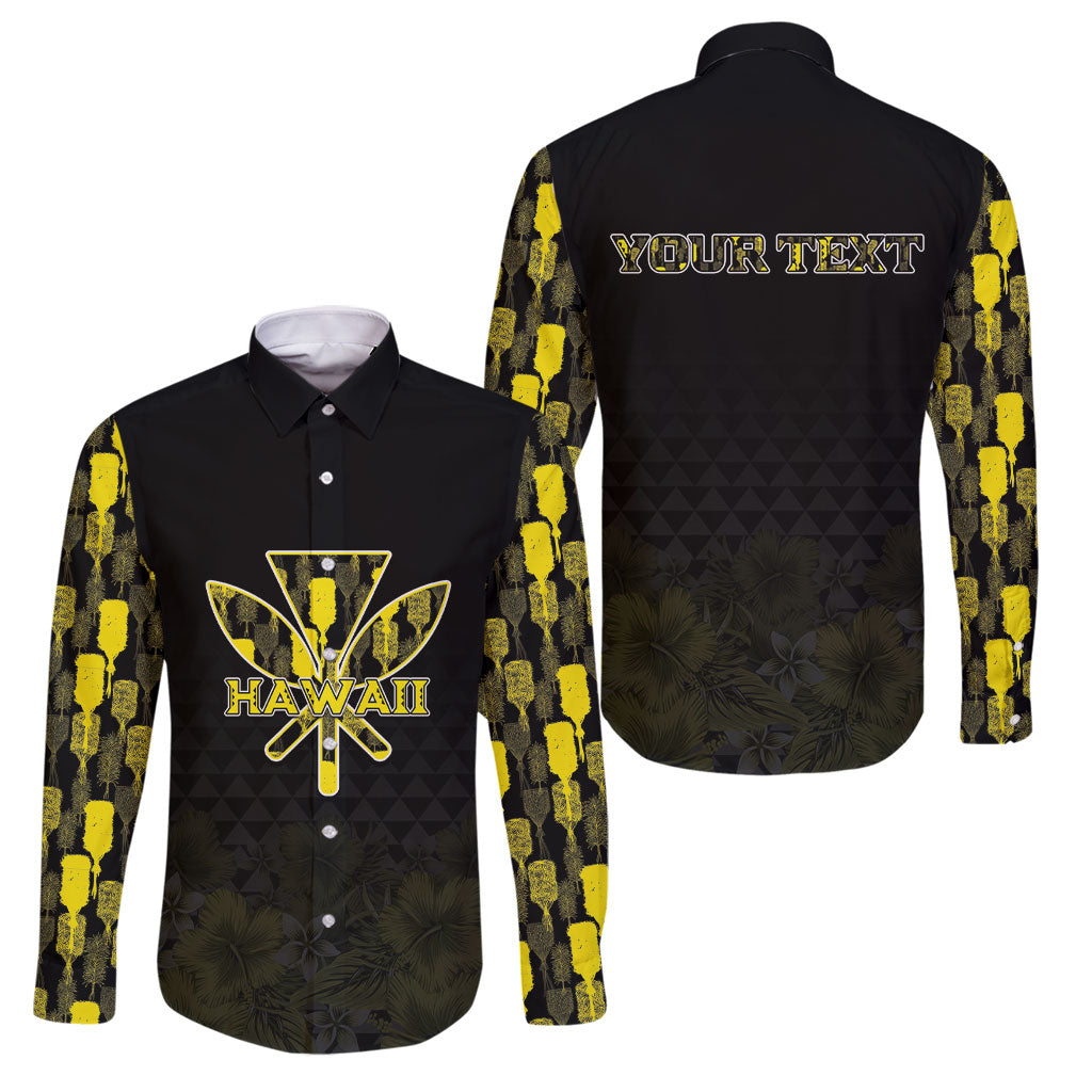 Personalised Aloha Hawaii Kahili Family Matching Puletasi and Hawaiian Shirt Kanaka Maoli With Kakau Pattern LT05 Dad's Shirt - Long Sleeve Black - Polynesian Pride