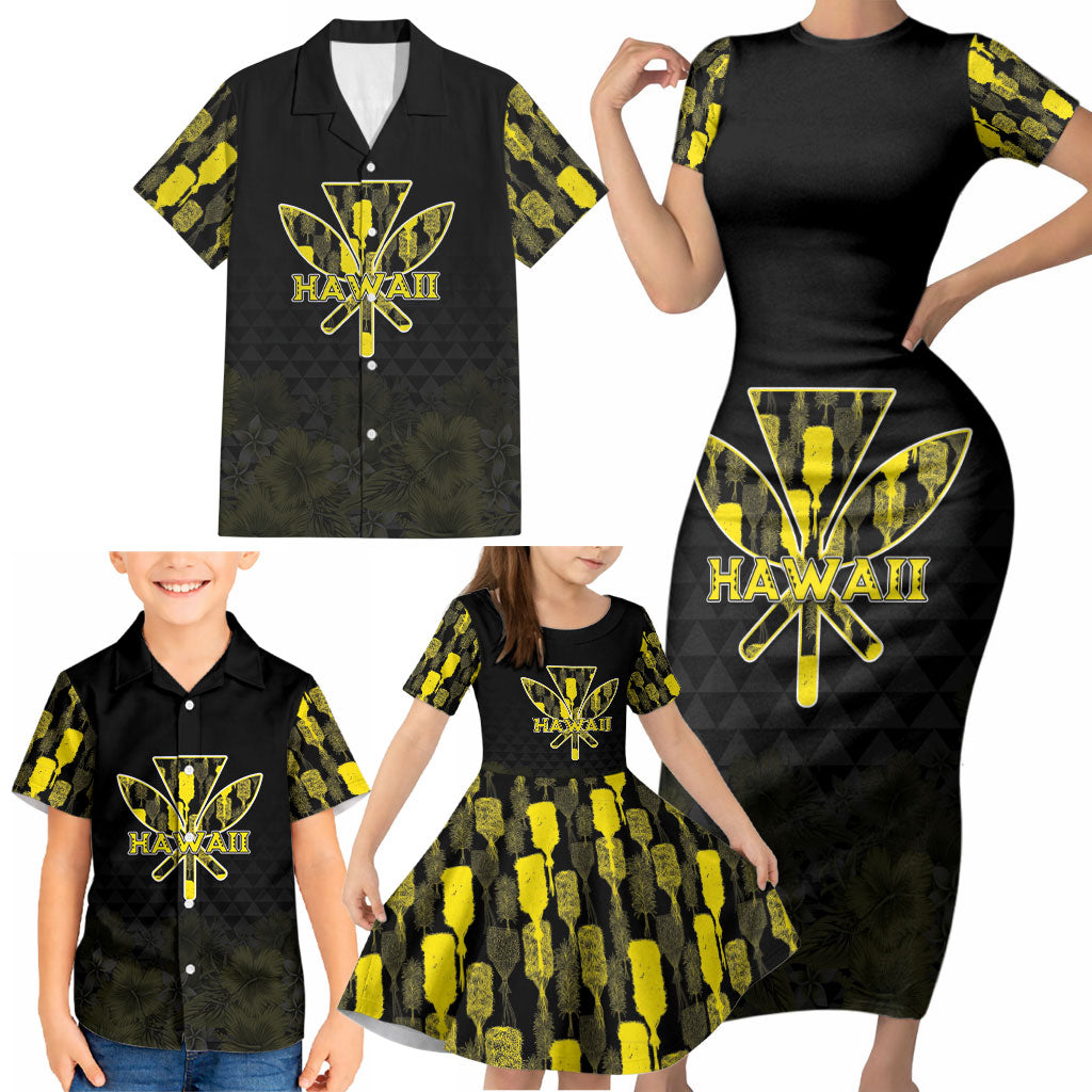 Personalised Aloha Hawaii Kahili Family Matching Short Sleeve Bodycon Dress and Hawaiian Shirt Kanaka Maoli With Kakau Pattern LT05 - Polynesian Pride