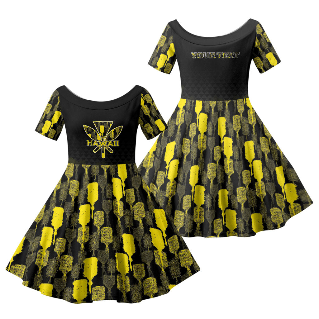 Personalised Aloha Hawaii Kahili Family Matching Tank Maxi Dress and Hawaiian Shirt Kanaka Maoli With Kakau Pattern LT05 Daughter's Dress Black - Polynesian Pride