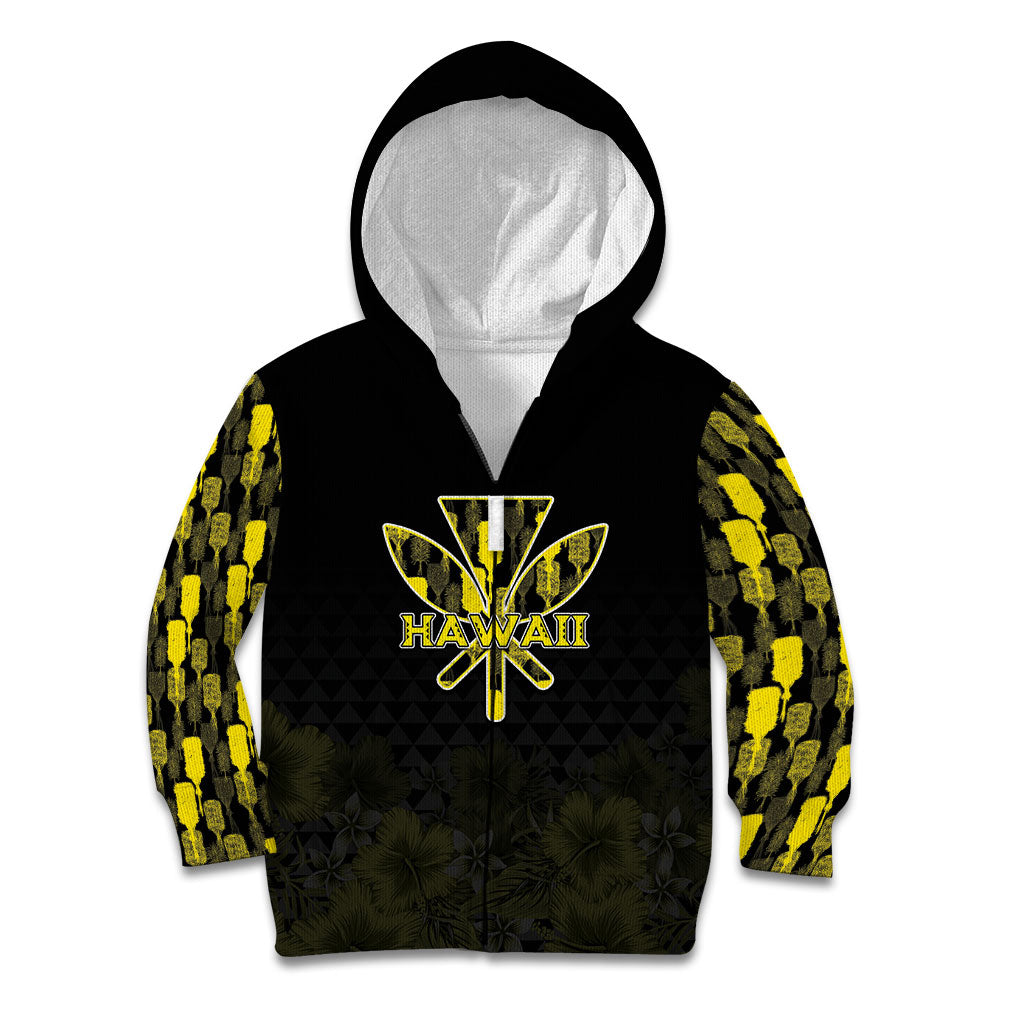 Personalised Aloha Hawaii Kahili Kid Hoodie Kanaka Maoli With Kakau Pattern LT05 Zip Hoodie Black - Polynesian Pride