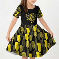 Personalised Aloha Hawaii Kahili Kid Short Sleeve Dress Kanaka Maoli With Kakau Pattern LT05 KID Black - Polynesian Pride