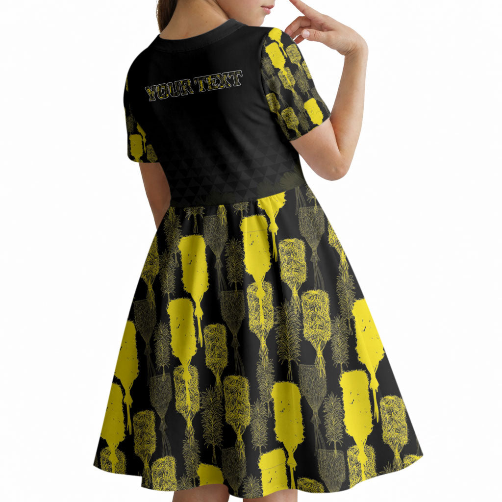 Personalised Aloha Hawaii Kahili Kid Short Sleeve Dress Kanaka Maoli With Kakau Pattern LT05 - Polynesian Pride