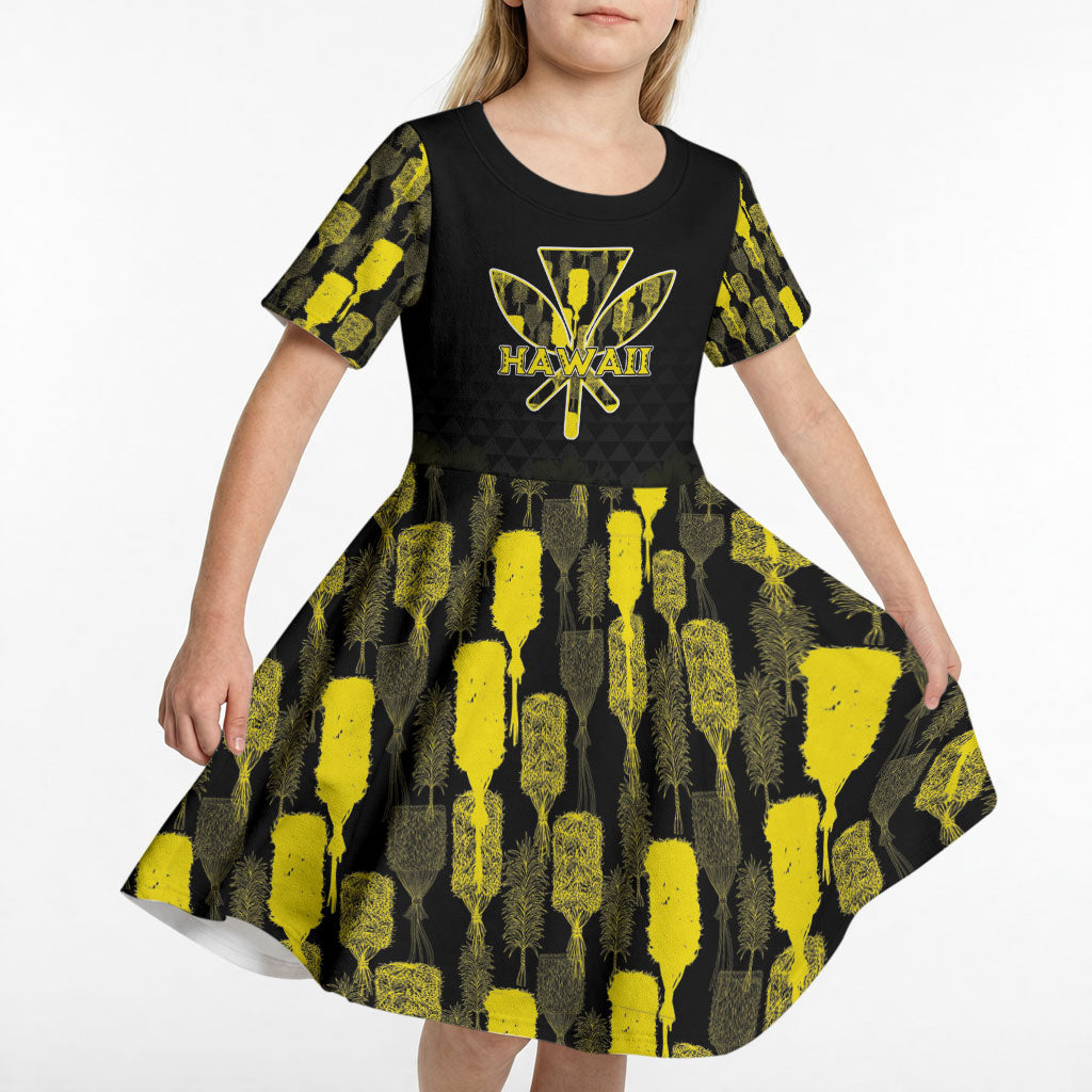 Personalised Aloha Hawaii Kahili Kid Short Sleeve Dress Kanaka Maoli With Kakau Pattern LT05 - Polynesian Pride