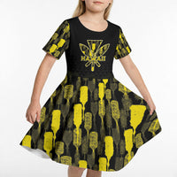 Personalised Aloha Hawaii Kahili Kid Short Sleeve Dress Kanaka Maoli With Kakau Pattern LT05 - Polynesian Pride