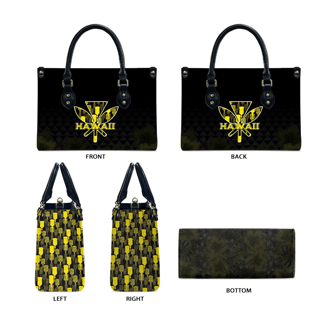 Aloha Hawaii Kahili Leather Bag Kanaka Maoli With Kakau Pattern LT05 - Polynesian Pride