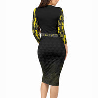 Personalised Aloha Hawaii Kahili Long Sleeve Bodycon Dress Kanaka Maoli With Kakau Pattern LT05 - Polynesian Pride