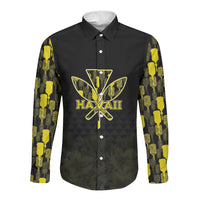 Personalised Aloha Hawaii Kahili Long Sleeve Button Shirt Kanaka Maoli With Kakau Pattern LT05 Unisex Black - Polynesian Pride