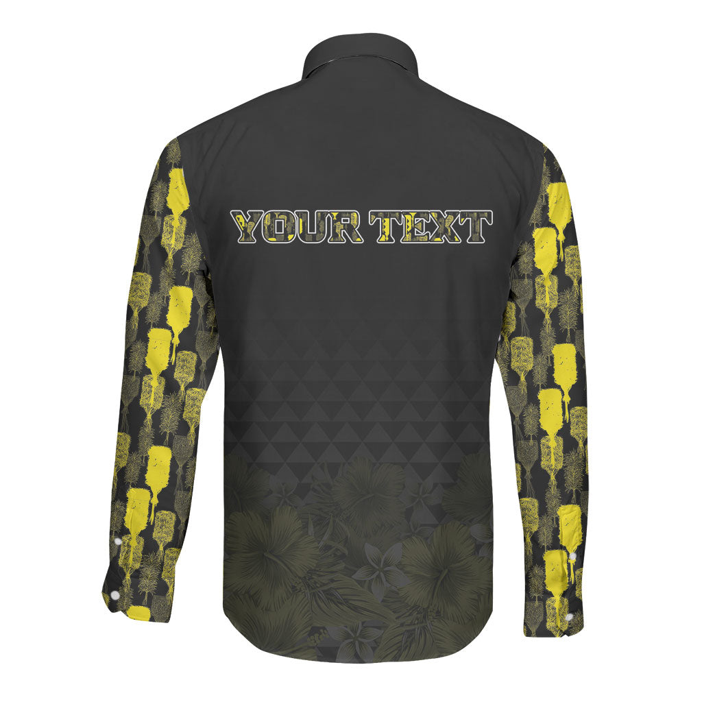 Personalised Aloha Hawaii Kahili Long Sleeve Button Shirt Kanaka Maoli With Kakau Pattern LT05 - Polynesian Pride