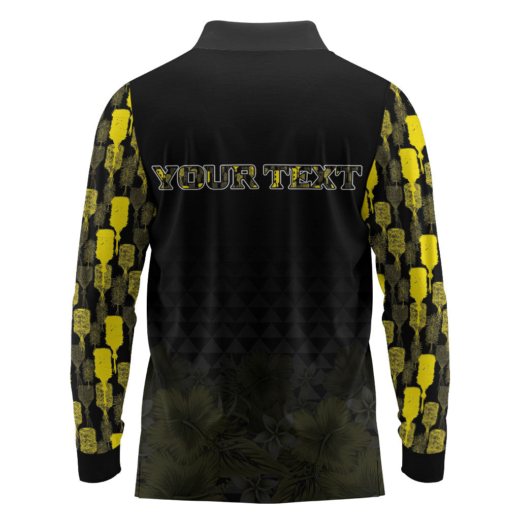 Personalised Aloha Hawaii Kahili Long Sleeve Polo Shirt Kanaka Maoli With Kakau Pattern LT05 - Polynesian Pride