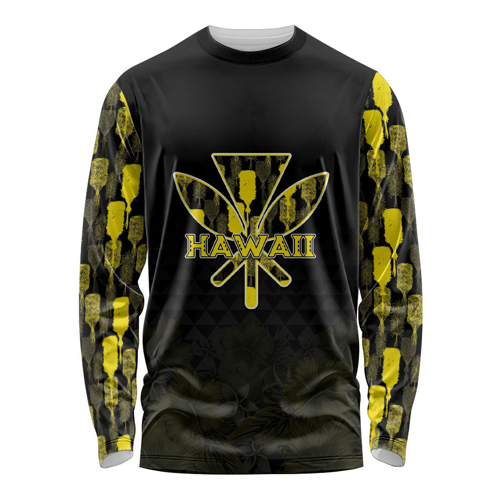 Personalised Aloha Hawaii Kahili Long Sleeve Shirt Kanaka Maoli With Kakau Pattern LT05 Unisex Black - Polynesian Pride