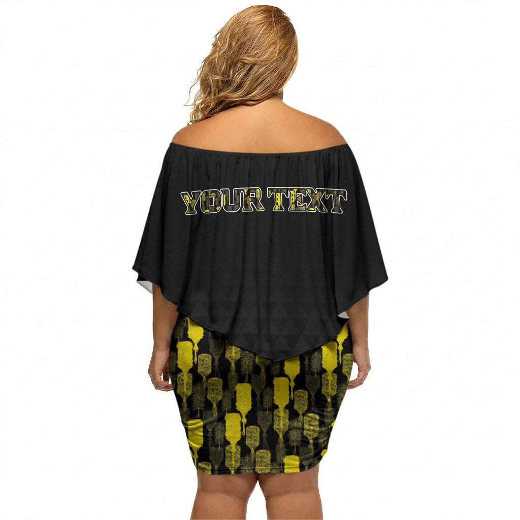 Personalised Aloha Hawaii Kahili Off Shoulder Short Dress Kanaka Maoli With Kakau Pattern LT05 - Polynesian Pride