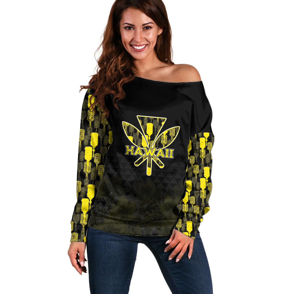 Personalised Aloha Hawaii Kahili Off Shoulder Sweater Kanaka Maoli With Kakau Pattern
