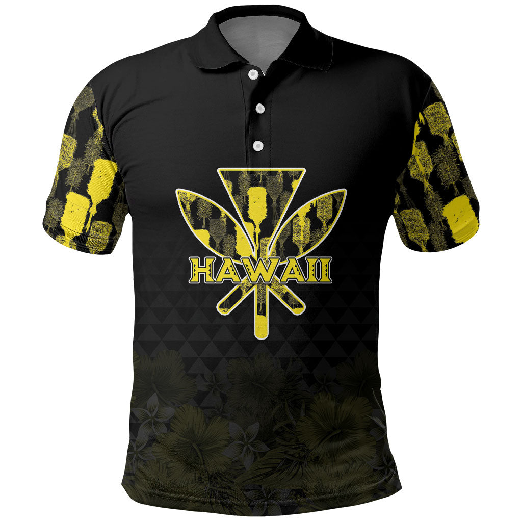 Personalised Aloha Hawaii Kahili Polo Shirt Kanaka Maoli With Kakau Pattern LT05 Black - Polynesian Pride