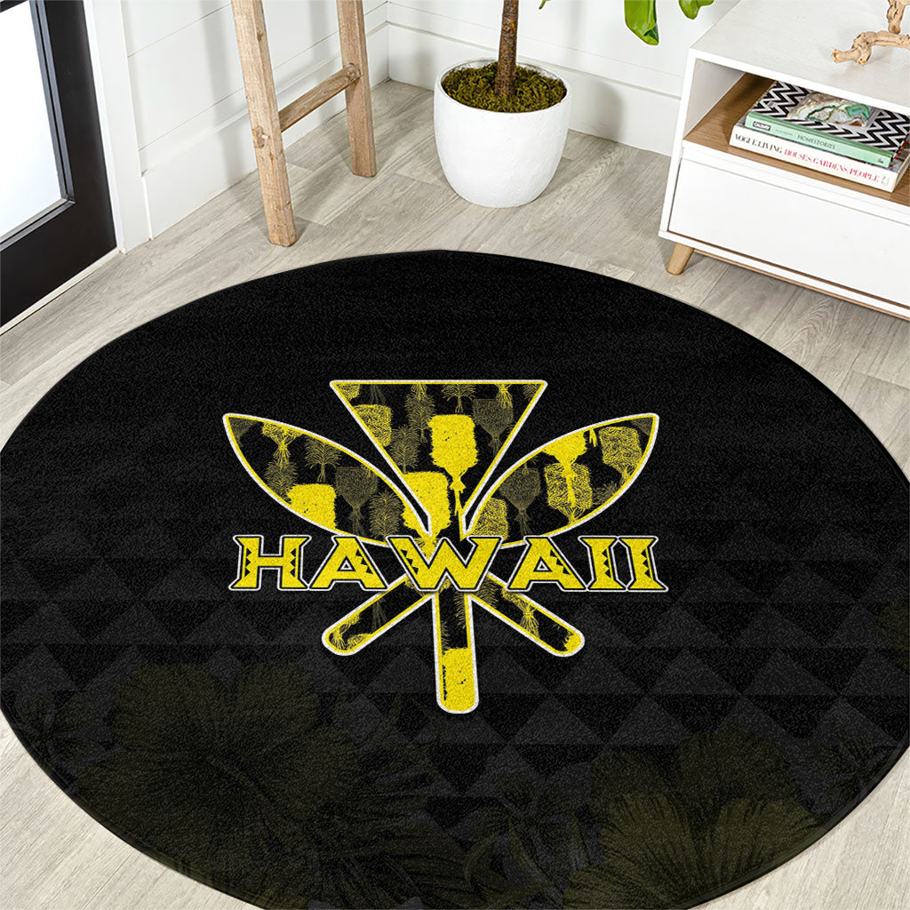 Aloha Hawaii Kahili Round Carpet Kanaka Maoli With Kakau Pattern LT05 Black - Polynesian Pride