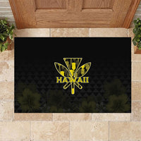 Aloha Hawaii Kahili Rubber Doormat Kanaka Maoli With Kakau Pattern LT05 Black - Polynesian Pride