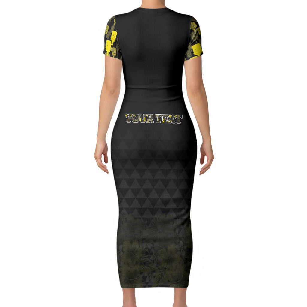 Personalised Aloha Hawaii Kahili Short Sleeve Bodycon Dress Kanaka Maoli With Kakau Pattern LT05 - Polynesian Pride