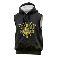 Personalised Aloha Hawaii Kahili Sleeveless Hoodie Kanaka Maoli With Kakau Pattern LT05 Black - Polynesian Pride