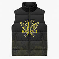Personalised Aloha Hawaii Kahili Sleeveless Puffer Jacket Kanaka Maoli With Kakau Pattern LT05 Unisex Black - Polynesian Pride