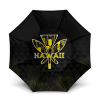Aloha Hawaii Kahili Umbrella Kanaka Maoli With Kakau Pattern LT05 One Size Folded 11.42 inch Opened Diameter 37.4 inch Black - Polynesian Pride