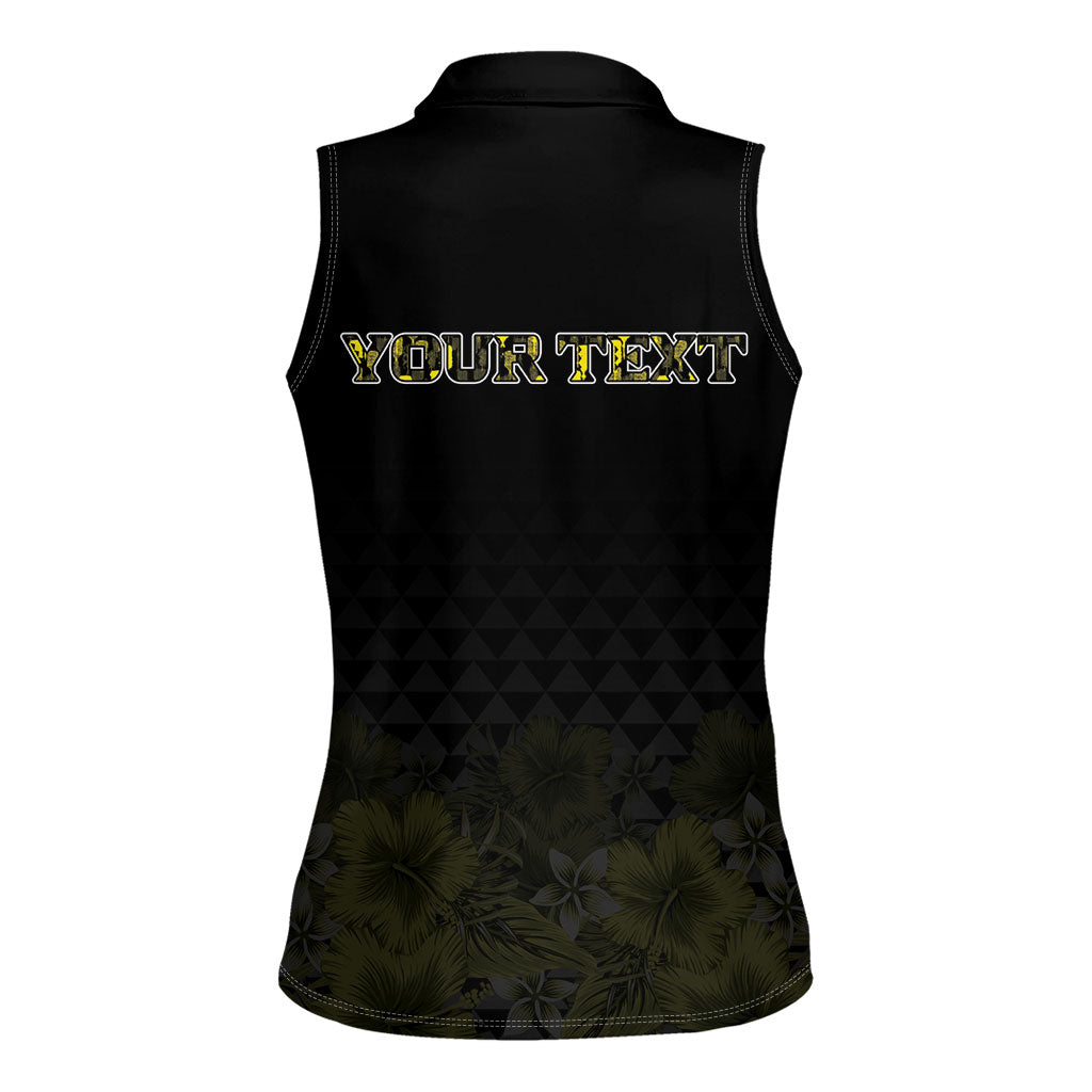 Personalised Aloha Hawaii Kahili Women Sleeveless Polo Shirt Kanaka Maoli With Kakau Pattern LT05 - Polynesian Pride