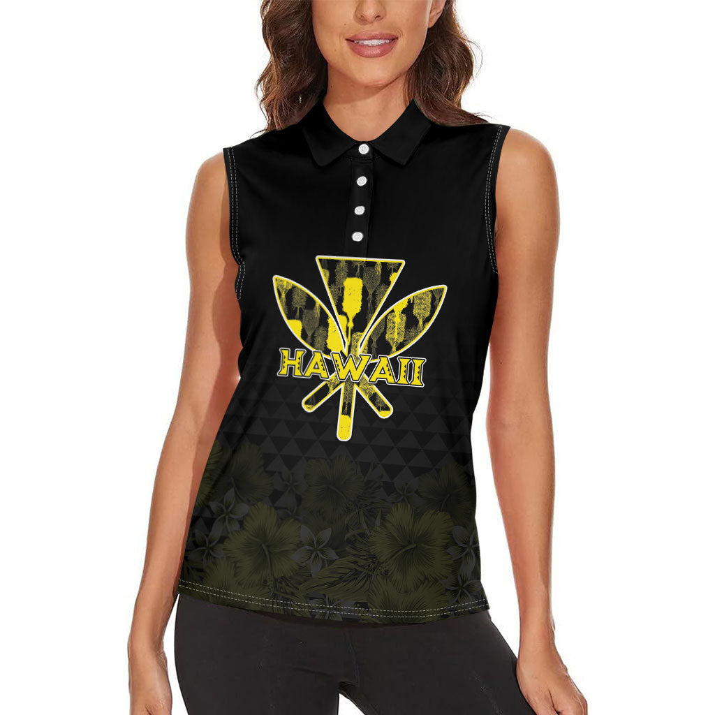 Personalised Aloha Hawaii Kahili Women Sleeveless Polo Shirt Kanaka Maoli With Kakau Pattern LT05 - Polynesian Pride