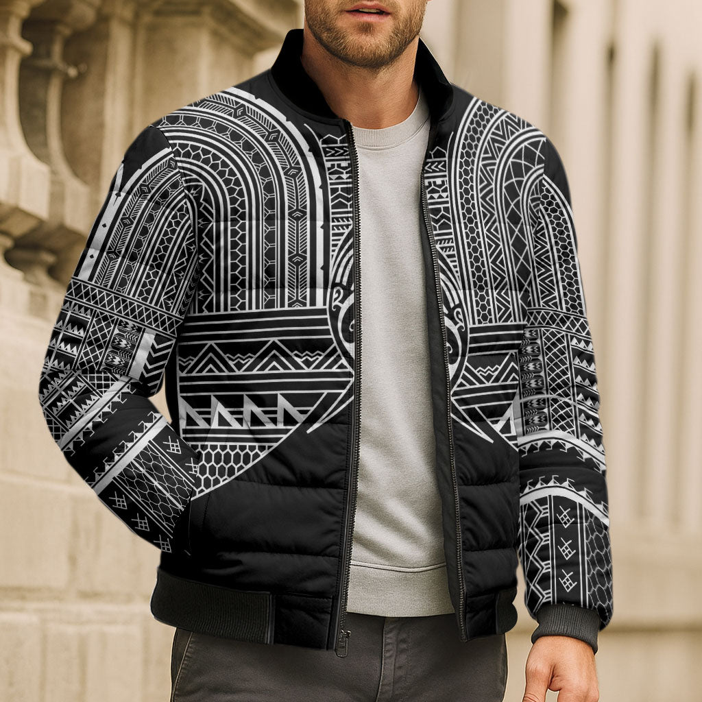 Philippines Igorot Tribal Inspired Bomber Puffer Jacket Black Version LT05 - Polynesian Pride
