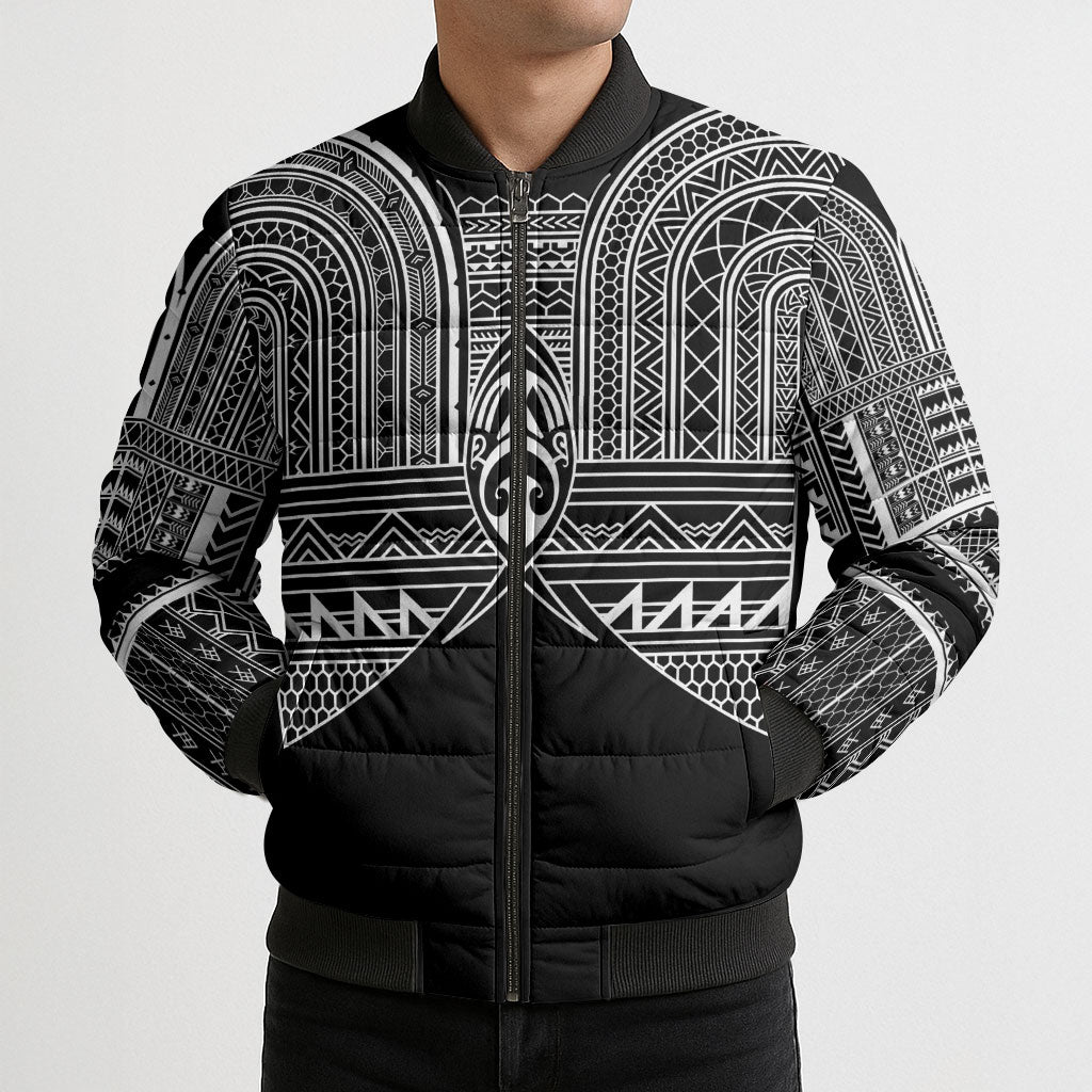 Philippines Igorot Tribal Inspired Bomber Puffer Jacket Black Version LT05 - Polynesian Pride