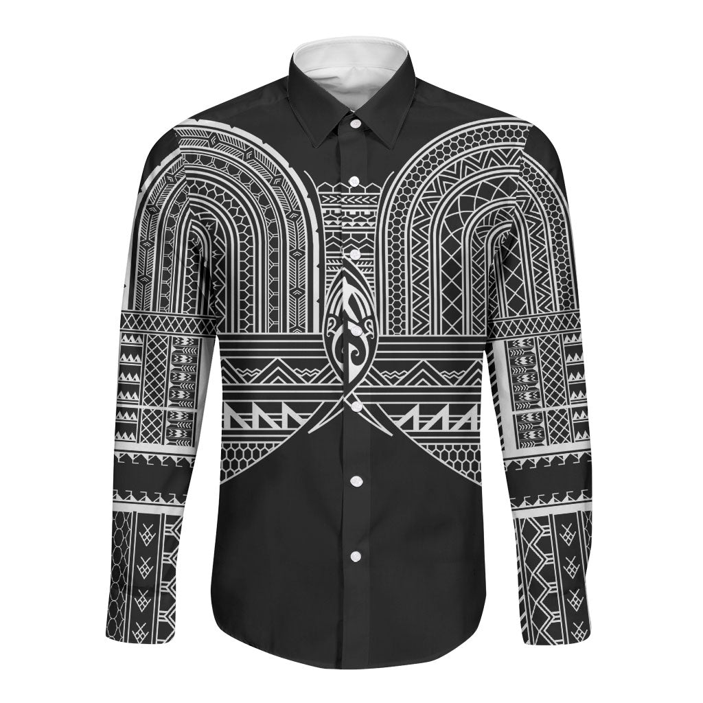 Philippines Igorot Tribal Inspired Long Sleeve Button Shirt Black Version LT05 Unisex Black - Polynesian Pride