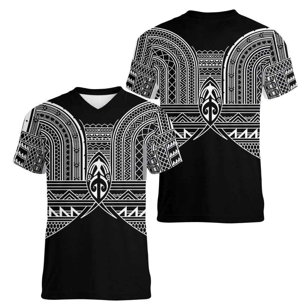 Philippines Igorot Tribal Inspired Women V-Neck T-Shirt Black Version LT05 - Polynesian Pride