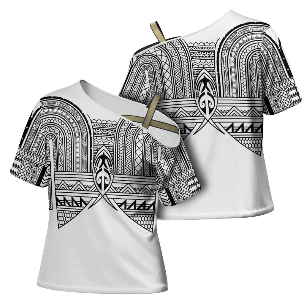 Philippines Igorot Tribal Inspired Cross Shoulder Shirt White Version LT05 - Polynesian Pride